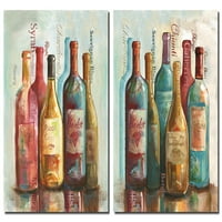 Мотив за винарска изба I Красиви съвременни бутилки вино; Две отпечатъци от плакати 11x14in. Червено синьо жълто