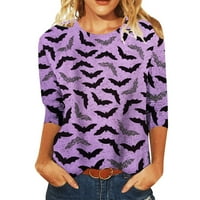 Apepal жени Хелоуин Графичен печат кръгла тениска с ръкав на шията пурпурно s