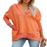 Дамски уютен разхлабен пуловер суичър с дълъг ръкав торбисти качулки върхове зимни ежедневни върхове ризи размер S-xl Orange m
