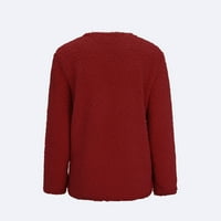 Tawop зимни палта за жени жени ежедневни плюс размер плюшен пуловер джобове за външни дрехи Кардиган палто червено 16