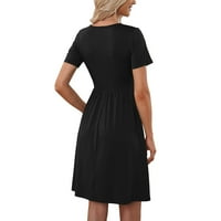 Рокля с размер Aayomet плюс размер за жени летни ежедневни рокли с къс ръкав бутон надолу по дължина на коляното рокля с джобове, черно m