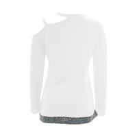Soyxzc Небрежна тениска с твърди цветни тийнейджъри блузи с дълъг ръкав върхове от рамото суитчъри модни активни дрехи за жени бели