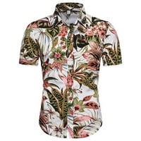 Мъжки ризи SDJMA винтидж раирана лека рица за плетене Лятна винтидж отпечатана риза Мъжки късо ръкав Кубинска яка риза Хавайски стил шарка къса ръкав запушване на яка и риза