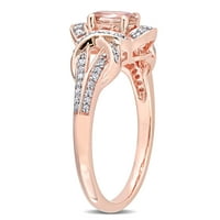Миабела Дамски КТ Овал-шлифован морганит КТ диамант 10кт Розово злато усукан годежен пръстен