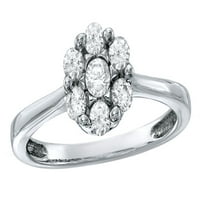 Бял естествен диамант цвете клъстер пръстен в 10к Бяло Злато