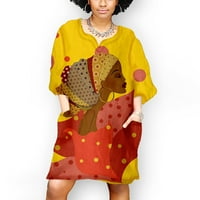 Кратък ръкав разчистване жени Модни африкански винтидж печат среден ръкав v Врат Небрежни мини рокли Ролки