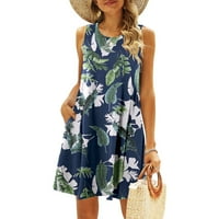 Летни рокли за жени плажна флорална тениска ежедневни джобове Бохо танк рокля