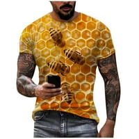 Huachen Men Тениска с къс ръкав отпечатана лятна кръгла шия топ тенденция ежедневна суитчър в разтвор