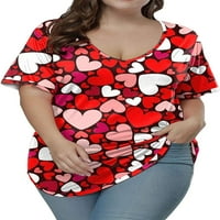 Дамски туники върхове Небрежни свободни любовни сърдечни печат с къси ръкави тениски кръгла врата Лято топ блузи-червения червенокож