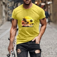 Тениски на Caveitl за мъже, мъже ежедневни кръгли шия 3D цифров печат пуловер фитнес спортни къси панталони ръкави тениска блуза жълто