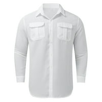 Мъжки мода случайни бутон ревера Памук Плътен цвят джоб Дълъг ръкав риза Топ големи и високи Тениски За Мъже