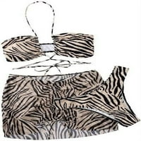 Сингреален Дамски зебра Принт кръстосан оглавник бикини комплект с плажна пола