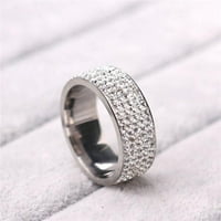 Неръждаема стомана бяла цирконова лента сватбена лента годежен пръстен, сребро 8