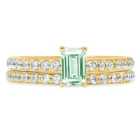 1. CT Brilliant Emerald Cut Симулиран зелен диамант 18K жълто злато пасианс с акценти булчински комплект SZ 8.25