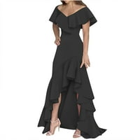 Женски рокли Асиметрични модни отпечатани къси ръкави maxi v-neck лятната рокля черно xl