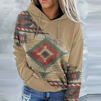 Жени плюс размер жените ежедневни фолклорни хора отпечатан пуловер с дълъг ръкав с качулка с качулки с качулки