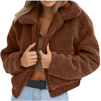 qucoqpe жени зимно дебело палто размита фау за срязване на вълна топла ревера цип парка яке на хлабина