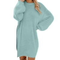 Женски рокли зимен пуловер плетен водолаг топла джобна рокля с джобни пуловер с дълъг ръкав