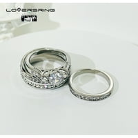 Два пръстена неговите и нейните сватбени пръстени комплекти двойки пръстени 10kt бяло злато, покрита бяла cz титаниева лента