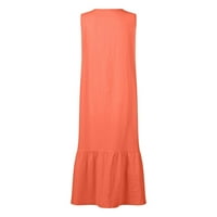 Мансиву Летни рокли Дамски Плътен цвят Жартиери темперамент пътуване тенденция дълга пола хлабав талия рокля Дамски рокли оранжев