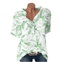 Излизане на върхове за жени rollback ежедневен памучен бельо тениски с къс ръкав бутон v шия графична тениска модерна удобна торбичка тениска блуза зелено xxxl