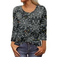 Нанизани Дълъг Ръкав Ризи За Жени Хелоуин Модел Печат Графични Тениски Блузи Случайни Плюс Размер Основни Върхове Пуловер