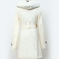 Haxmnou жени с двойно палто с качулка зимно топло облекло с колани бели XXL