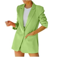 Занвин жени блейзър сако клирънс, Дамски падащи модни върхове, Дамски Дамски твърди завой надолу яка яке дълъг ръкав палто Връхни дрехи блейзър зелен хл