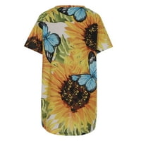 Тениски за жени модерни слънчогледови графични дълги поточни люлеещи се дамски блузи и върхове облечени ежедневни летни екипажи с къс ръкав тениски ризи туника за жени