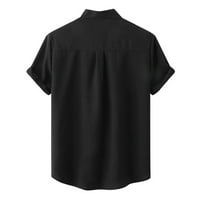Хавайска Риза За Мъже Памук Смешно Лято Ежедневни Твърди Къс Ръкав Стойка Яка Блуза Върхове Мъжки Тениска Графичен Черно М