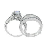 Годежни пръстени за жени диамант и кръг скъпоценен камък Опал Трио пръстен в 14к твърда роза, бяло и жълто злато 1. Карат