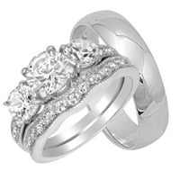 Sterling Silver Неговият и нейният сватбен пръстен трио съвпадащи пръстени за него Нейните размери 8 15