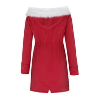 IOPQO Зимни палта за жени с топла качулка дебела подплатени връхни дрехи големи якета с якета с дълъг ръкав с врата пуловер палто червено m