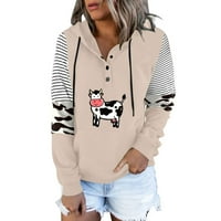 Качулки за жени Хелоуин Леопард печатни Шнур пуловер суитчър с джоб