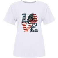 Риза на американско знаме жени 4 юли тениска звезда раирана риза Независимост Ден графични ризи печат свободен пуловер Екипаж ший къс ръкав бял l