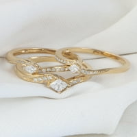 1к ТДВ принцеса-шлифован диамант 14к жълто злато байпас булчински комплект