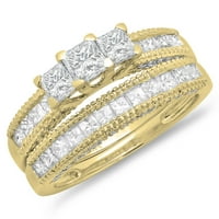 Колекция DazzlingRock 2. Карат 14K Princess & Round Diamond Bridal Stone годежен пръстен, жълто злато, размер 8.5