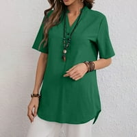 Scyoekwg дамски върхове облечени ежедневни тениски с къс ръкав модерни отпуснати годни летни v врати тениски върхове класически плътни цветни блузи тениски просвет зелено xxxl ни