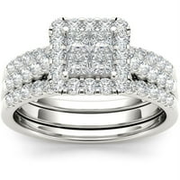 1-Каратов Т. в. диамантен единичен ореол клъстер двускатен 14-каратов годежен пръстен от бяло злато