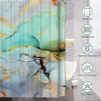 Цветна мраморна завеса за душ, абстрактна зелена нефрит текстура златни ивици омбре завеса за душ, модерен мастилен декор водоустойчив плат за душ за баня с куки, 71 '' 71 '',1
