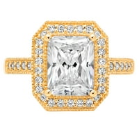 2. КТ брилянтен смарагд нарязани ясно симулирани диамант 18К жълто злато ореол пасианс с акценти пръстен СЗ 8.5