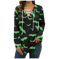 Bazyrey нови пристигания на туника върхове за носене ， женски дълъг ръкав модерен холоуе печат свободни блузи v-образни блузи зелени L