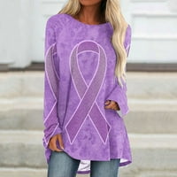 Есенни върхове за жени, които отпечатват дълъг ръкав кръгла шия в средна дължина памук удобни туники ризи ежедневни пуловер блузи