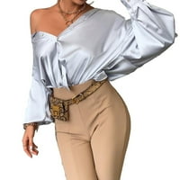 Женски блузи елегантни обикновени якички с риза с дълъг ръкав предни сребро s