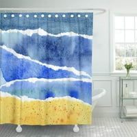 Цветна абстрактна синя и жълта акварелна ръка на плажа декор за баня баня за душ завеса