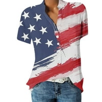 4 юли ризи за жени модерни къси ръкави туника върхове Хенли риза v-шия бутон нагоре блуза ежедневна риза на туника на американската флаг, флот xxxl