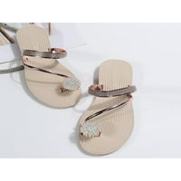 Bellella Womens Flops Rhinestone Flat Sandals Summer Fashion Flippers Леки ремъци на сандали на открито басейн Слайдове Роза Злато 6.5
