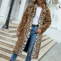 Дами дами топло яке Fau Furry Coat Зимно леопардов отхвърлете яката външни дрехи Hot6SL4885380