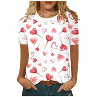 Дамска тениска на Свети Валентин, плюс размер на екипаж на екипаж с къс ръкав, пламенна любов графична блуза върхове