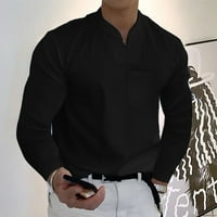 tklpehg ризи с къс ръкав за мъже летни върхове свободни годни блузи модерни ежедневни удобни тениски с къс ръкав солиден цвят V-образно деколте ризи черни xxxl